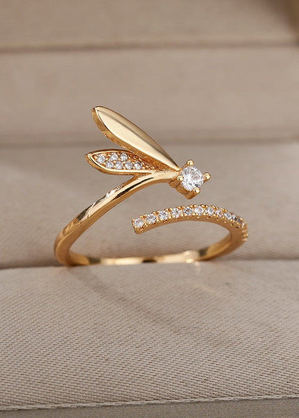 Caria Ring | Gold Zirconia Wings Fine Ring - Adjustable / Gold - Rings