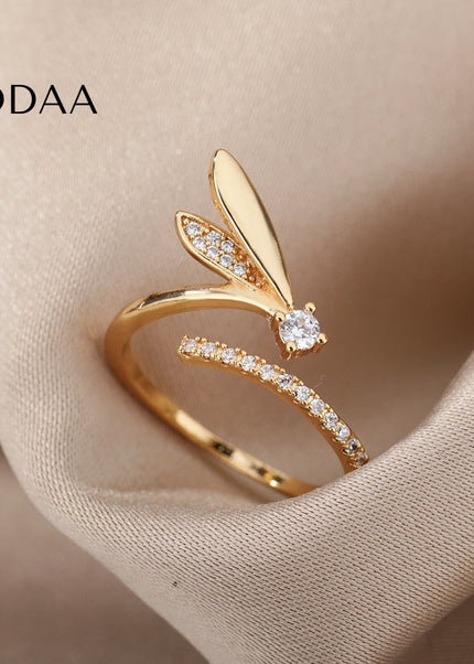 Caria Ring | Gold Zirconia Wings Fine Ring - Rings