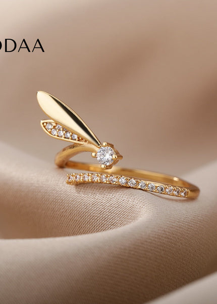 Caria Ring | Gold Zirconia Wings Fine Ring - Rings