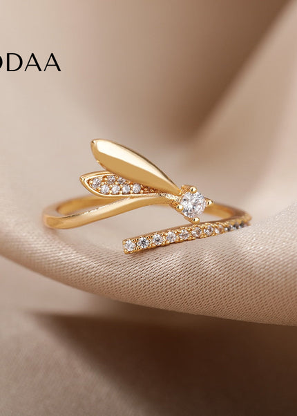 Caria Ring | Gold Zirconia Wings Fine Ring - Rings