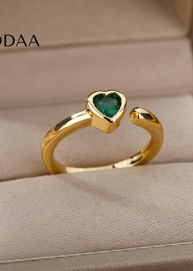Doppler Ring | Gold Red Heard Cocktail Ring - Adjustable / Green - Rings