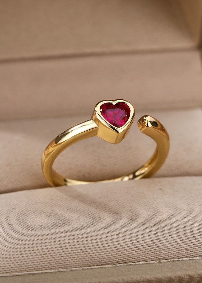 Doppler Ring | Gold Red Heard Cocktail Ring - Adjustable / Red - Rings