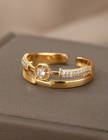 Caprice Ring | Gold Zirconia Statement Luxury Ring - Adjustable / Gold - Rings