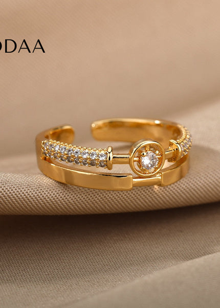 Caprice Ring | Gold Zirconia Statement Luxury Ring - Rings