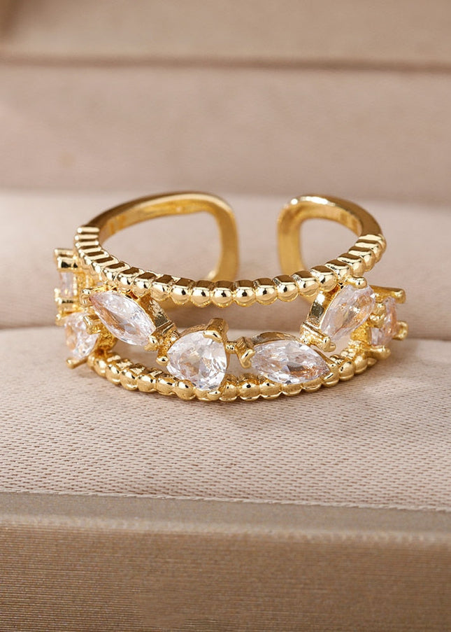 Nuit Ring | Gold Zirconia White Stone Ring - Adjustable / Gold - Rings