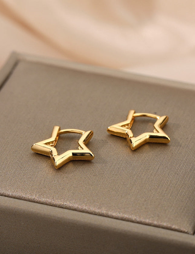 Blanche Earrings | Gold Silver Cute Star Hoop Earrings - Gold - Earrings