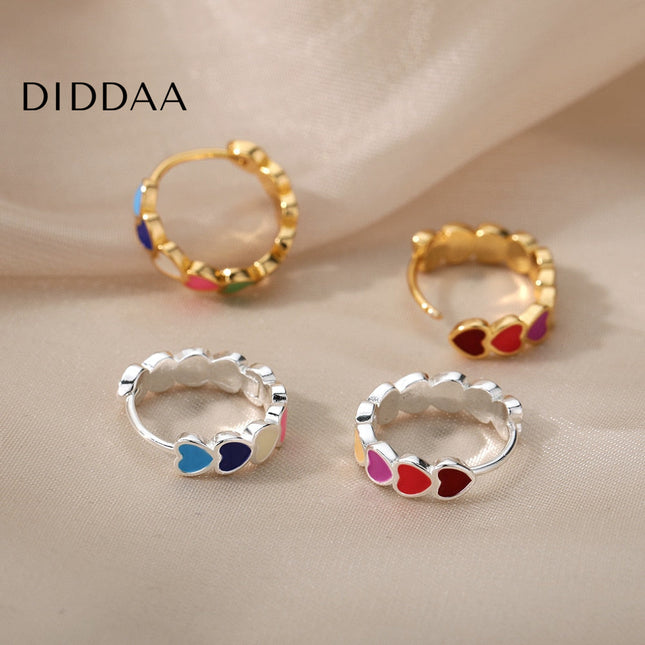 Desse Earrings | Gold Colorful Hearts Hoop Earrings - Silver - Earrings