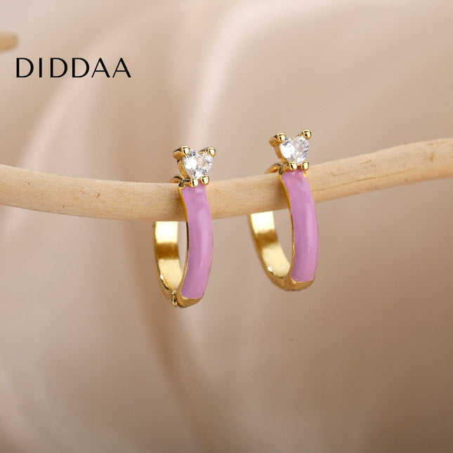 Velvet Earrings | Gold White Zirconia Cute Hoop Earrings - Earrings
