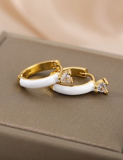 Velvet Earrings | Gold White Zirconia Cute Hoop Earrings - White - Earrings