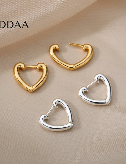 Catalina Earrings | Gold Cute Hollow Love Heart Hoop Earrings - Silver - Earrings