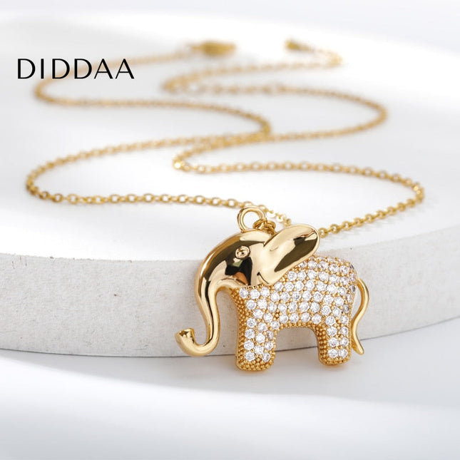 Safari Pendant Necklace | Gold Elephant Zirconia Luxury Chain - Gold - Necklaces