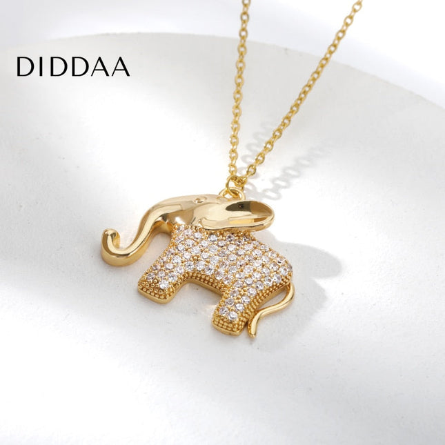 Safari Pendant Necklace | Gold Elephant Zirconia Luxury Chain - Gold - Necklaces