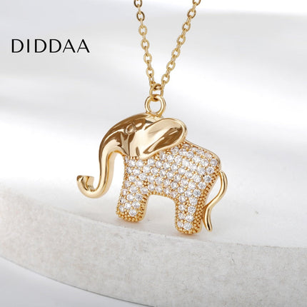 Safari Pendant Necklace | Gold Elephant Zirconia Luxury Chain - Gold - Necklaces