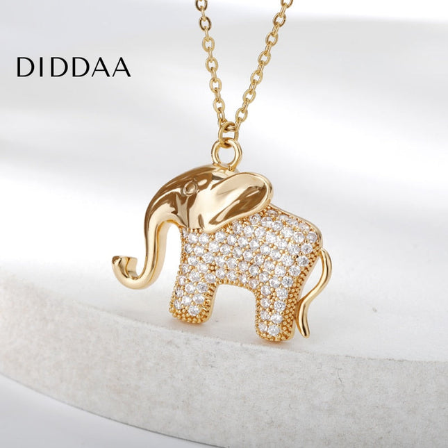 Safari Pendant Necklace | Gold Elephant Zirconia Luxury Chain - Gold - Necklaces
