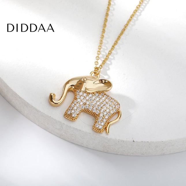 Safari Pendant Necklace | Gold Elephant Zirconia Luxury Chain - Gold - Necklaces