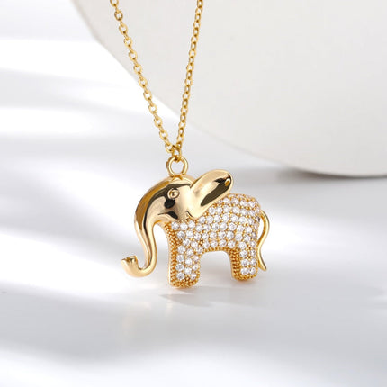 Safari Pendant Necklace | Gold Elephant Zirconia Luxury Chain - Gold - Necklaces