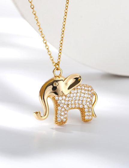Safari Pendant Necklace | Gold Elephant Zirconia Luxury Chain - Gold - Necklaces