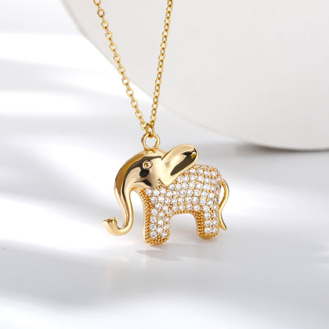Safari Pendant Necklace | Gold Elephant Zirconia Luxury Chain - Gold - Necklaces