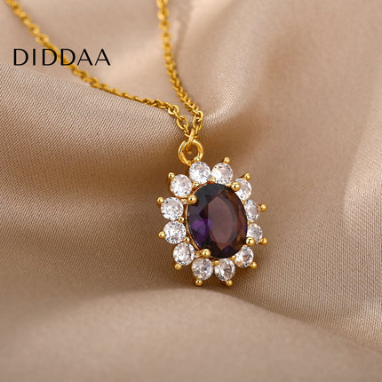 Romelle Pendant Necklace | Gold Zirconia Purple Stone Chain - Necklaces