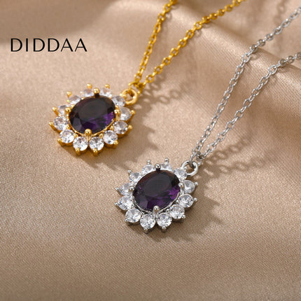 Romelle Pendant Necklace | Gold Zirconia Purple Stone Chain - Silver - Necklaces