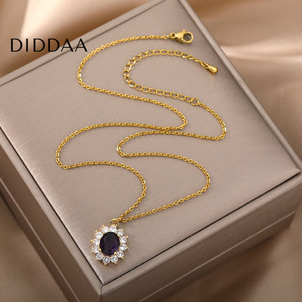 Romelle Pendant Necklace | Gold Zirconia Purple Stone Chain - Necklaces