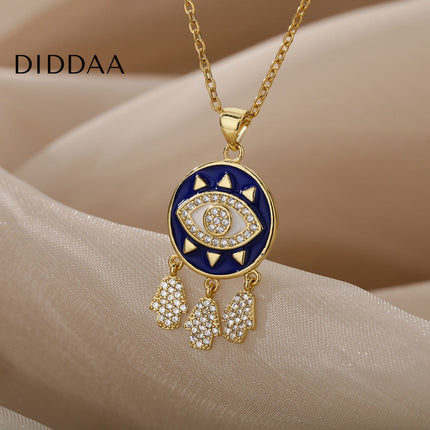 Savait Pendant Necklace | Gold Black Evil Eye Chain - Necklaces