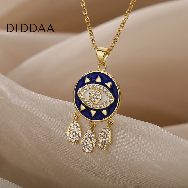 Savait Pendant Necklace | Gold Black Evil Eye Chain - Necklaces