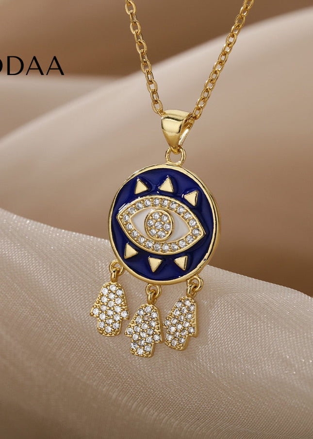 Savait Pendant Necklace | Gold Black Evil Eye Chain - Necklaces