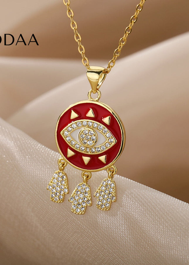 Savait Pendant Necklace | Gold Black Evil Eye Chain - Necklaces