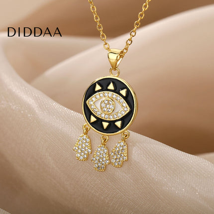Savait Pendant Necklace | Gold Black Evil Eye Chain - Necklaces