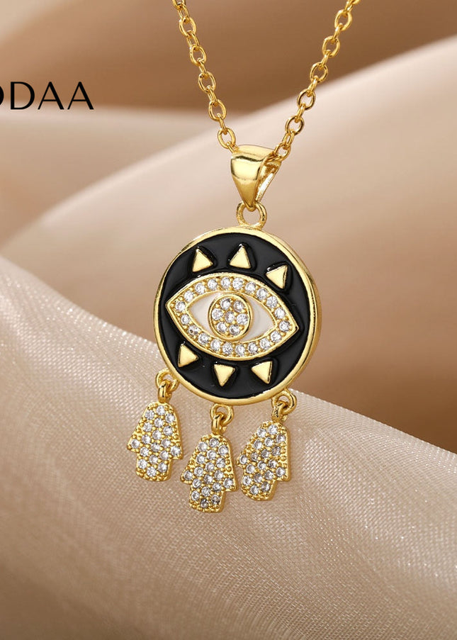 Savait Pendant Necklace | Gold Black Evil Eye Chain - Necklaces