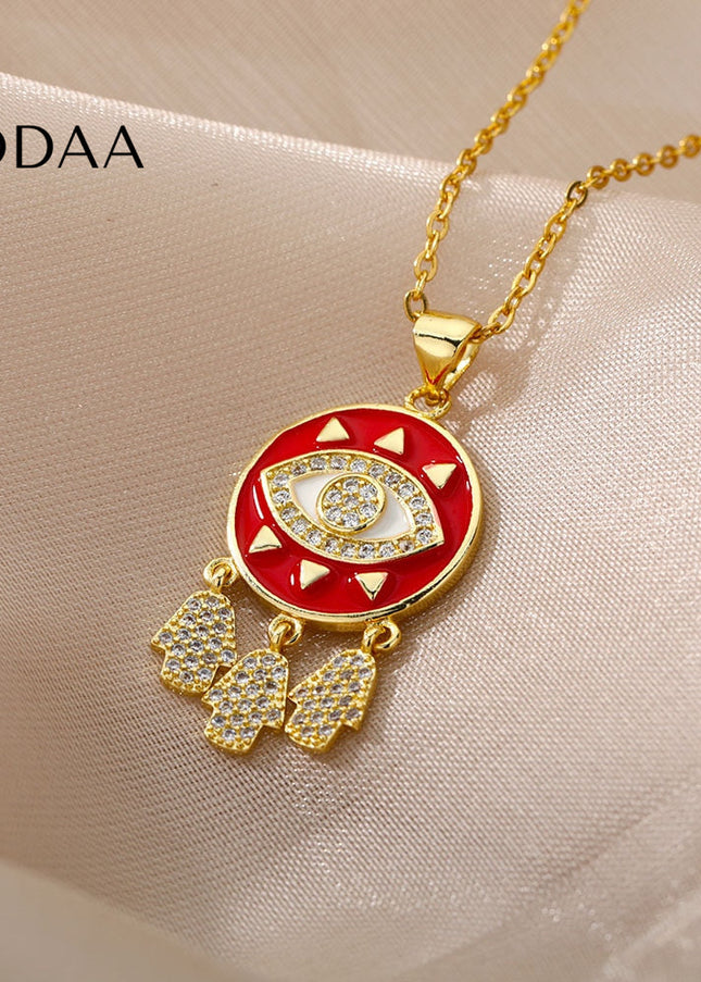 Savait Pendant Necklace | Gold Black Evil Eye Chain - Necklaces