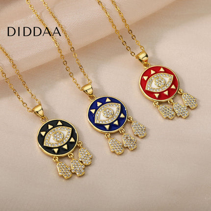 Savait Pendant Necklace | Gold Black Evil Eye Chain - Necklaces