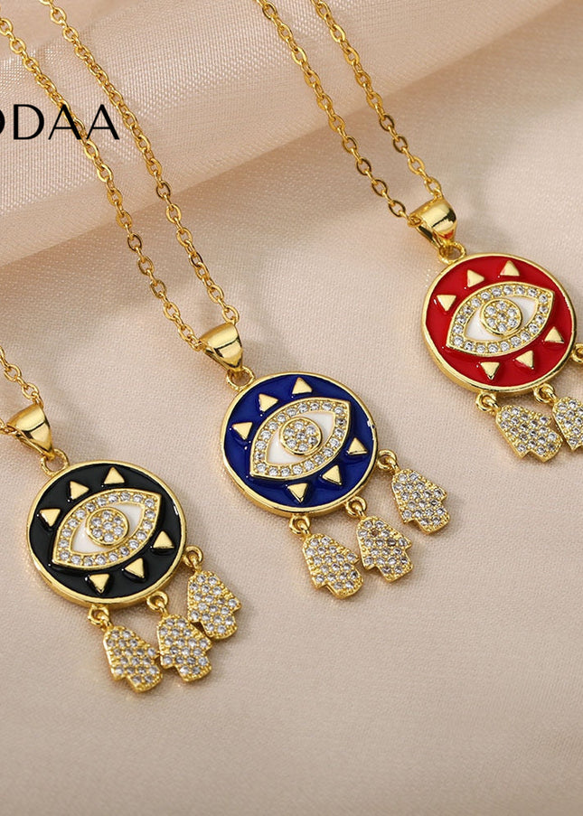 Savait Pendant Necklace | Gold Black Evil Eye Chain - Necklaces