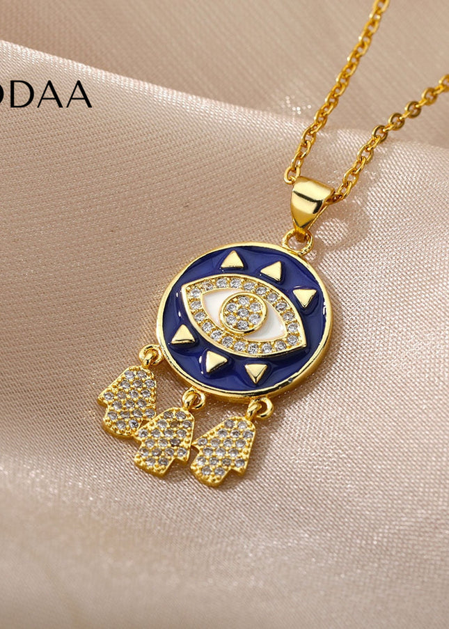 Savait Pendant Necklace | Gold Black Evil Eye Chain - Necklaces