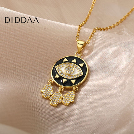 Savait Pendant Necklace | Gold Black Evil Eye Chain - Necklaces