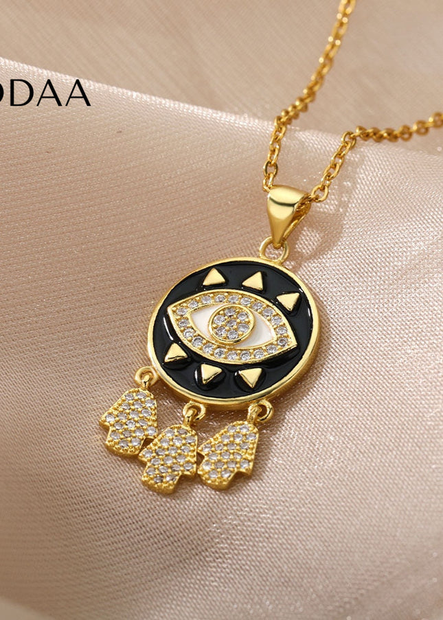 Savait Pendant Necklace | Gold Black Evil Eye Chain - Necklaces