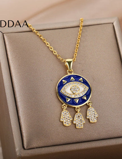 Savait Pendant Necklace | Gold Black Evil Eye Chain - Blue - Necklaces