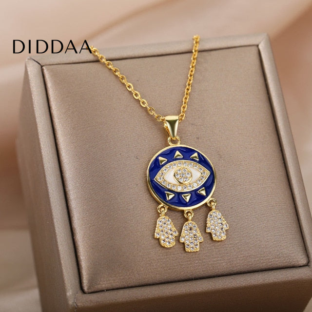 Savait Pendant Necklace | Gold Black Evil Eye Chain - Blue - Necklaces