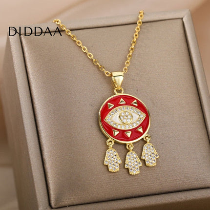 Savait Pendant Necklace | Gold Black Evil Eye Chain - Red - Necklaces