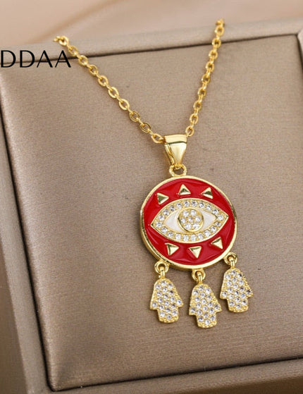 Savait Pendant Necklace | Gold Black Evil Eye Chain - Red - Necklaces