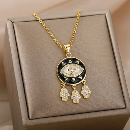 Savait Pendant Necklace | Gold Black Evil Eye Chain - Black - Necklaces
