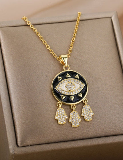 Savait Pendant Necklace | Gold Black Evil Eye Chain - Black - Necklaces