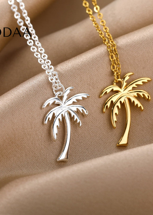 Havana Pendant Necklace | Gold Palm Tree Chain - Silver - Necklaces