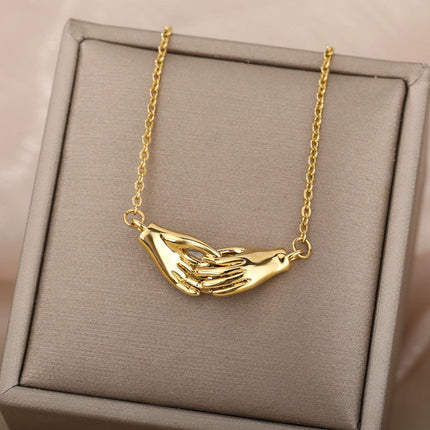 Douce Pendant Necklace | Gold Silver Holding Hands Chain - Gold - Necklaces