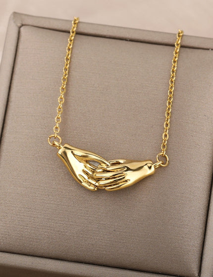 Douce Pendant Necklace | Gold Silver Holding Hands Chain - Gold - Necklaces