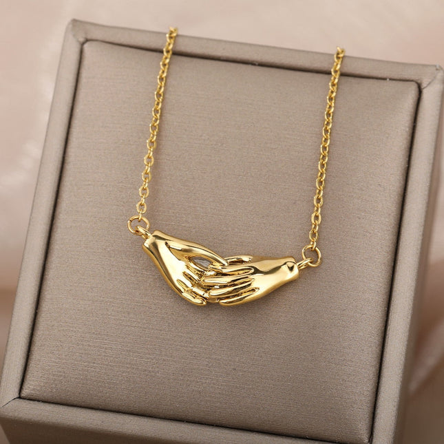 Douce Pendant Necklace | Gold Silver Holding Hands Chain - Gold - Necklaces