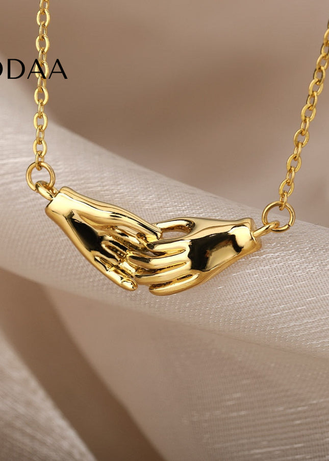 Douce Pendant Necklace | Gold Silver Holding Hands Chain - Necklaces