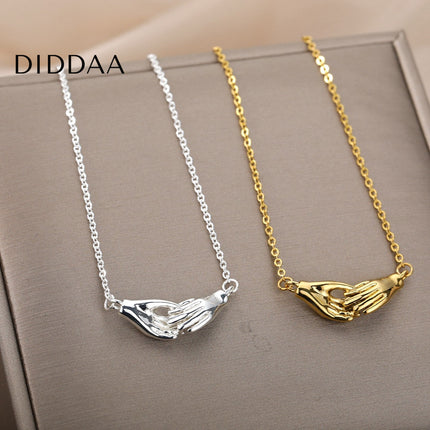 Douce Pendant Necklace | Gold Silver Holding Hands Chain - Silver - Necklaces