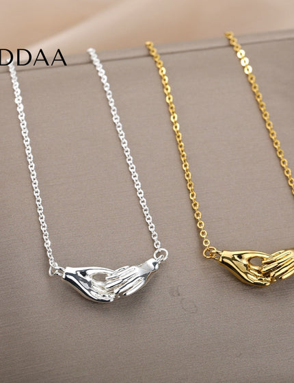 Douce Pendant Necklace | Gold Silver Holding Hands Chain - Silver - Necklaces